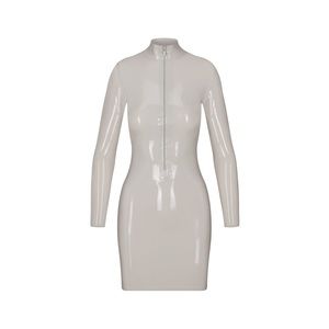 Skims Long Sleeve Mock Neck Latex Mini Dress XXS cement
